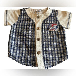 Vintage Catton Candy Boy Waffle Knit Plaid Top African Safari Patch 18 Months